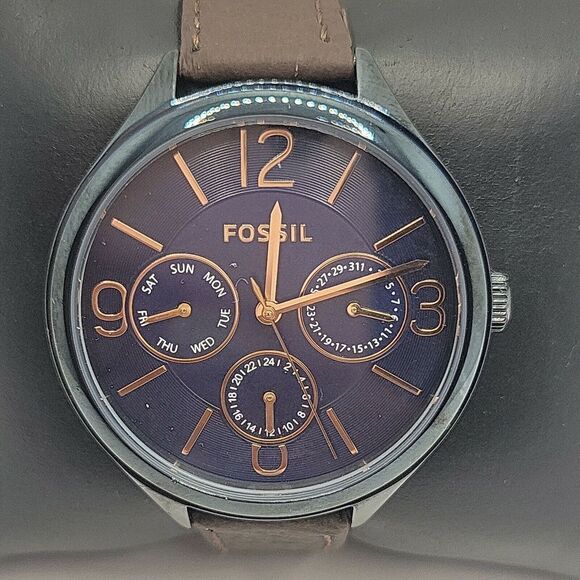 Fossil Suitor BQ3225 Women's Brown Leather Blue Analog Dial Quartz Watch BC98 - Picture 1 of 11